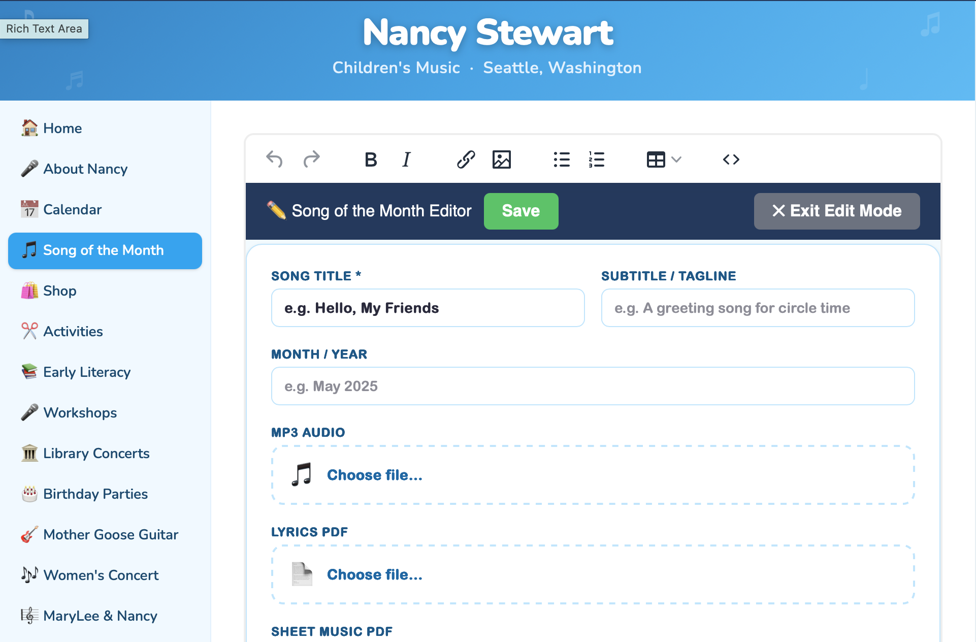 Song of the Month editor